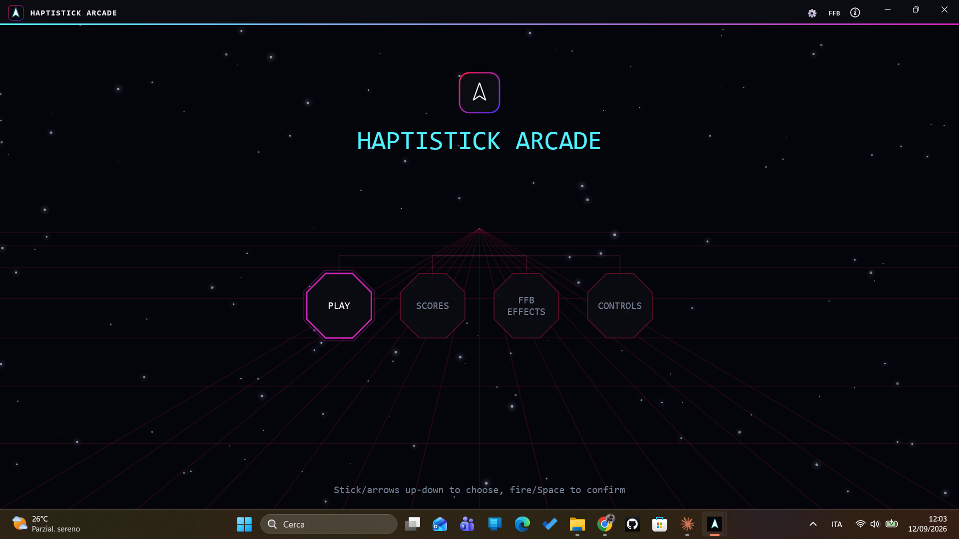 HaptiStick Arcade — Menu principale